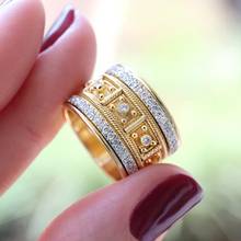 Mens Womens 14mm Wide Stainless Steel Ring Ethnic style rhinestone Wedding Engagement Band jewelry Comfort Fit 2024 - buy cheap