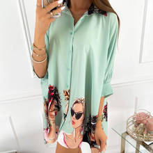 2020 Causal Cartoon Blouse Women Shirts Female Three Quarter Sleeve Print Collar Loose Long Blouses Womens Tops Blusas Largas 2024 - buy cheap