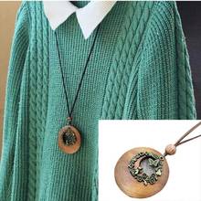 Vintage Ethnic Wood Flower Long Necklace Women Graceful Joker Simple Rope Chain Sweater Chain 2020 Retro Style Neck Accessories 2024 - buy cheap
