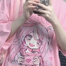 Camisetas bonitas japonesas de manga corta para mujer, remera con estampado de chica dulce harajuku Kawaii, ropa de estética Rosa kpop de gran tamaño, top y2k 2024 - compra barato