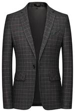 Jaqueta xadrez preta, blazer com lapela, entalhe, moda quente, um botão, primavera, outono, casual, trajes 2024 - compre barato