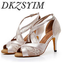 DKZSYIM woman Latin dance shoes PU + lace mesh women's ballroom dance shoes salsa soft shoes high heels 6-10 CM 2024 - buy cheap