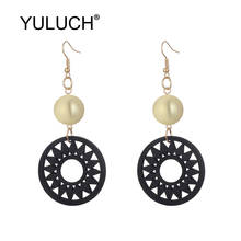YULUCH Ethnic African Boho Round Golden Metal 6 Colors Natural Wooden Gear Pompom pom Long Dangle Earrings 2019 Fashion Jewelry 2024 - buy cheap