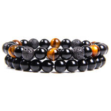 Conjunto de 2 unids/set de pulseras de moda para hombre, conjunto de Pulsera de cuentas de hilo de piedra Natural negra, Ojo de Tigre, Lava, joyería 2024 - compra barato