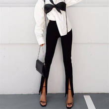 Элегантные женские прямые брюки Hirigin с разрезом спереди и молнией, однотонные брюки с высокой талией и поясом-колоколом, облегающие леггинсы на осень 2024 - купить недорого