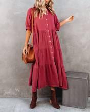 2022 Femme Solid Color Long Dress Turn Down Collar Casual Loose Bohemian Midi Dress Button Down Cotton Red Vestidos Mujer Robes 2024 - buy cheap