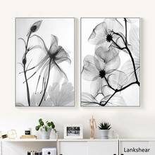 Pôsteres flores abstratas planta branca e preta, nórdico, impressões, em tela, pintura minimalista, arte de parede, decoração de quarto, imagens modulares 2024 - compre barato