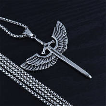 Vintage New Angel Wing Sword Pendant Necklace Fashion Retro Alloy Men's Sweater Chain Male Jewelry 2024 - buy cheap