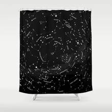 Cortina de chuveiro com mapa de constelação, cortina preta de banheiro de poliéster à prova d'água decoração galaxy com 12 ganchos 2024 - compre barato