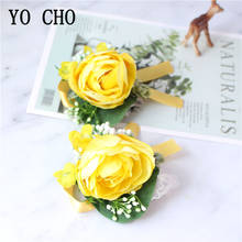 YO CHO Wedding Corsages Flower Bracelet Bridesmaid Corsage Bracelet Boutonniere Pin Marriage Wedding Witness Corsage Accessories 2024 - buy cheap