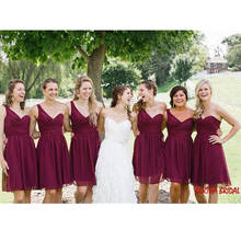 Robe Demoiselle D'honneur Burgundy Bridesmaid Dresses One Shoulder Knee Length Chiffon Ruched A Line Prom Party Gown 2024 - buy cheap