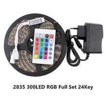 Fita de luz de led rgb à prova d'água, smd 2835, 5m, dc, 12v, diodo, flexível, controle remoto de 24 teclas + conjunto de adaptador 12v 2024 - compre barato