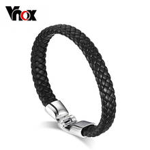 Vnox-pulsera de cuero trenzado para hombre, brazalete de moda, joyería para hombre, negro, café, blanco 2024 - compra barato
