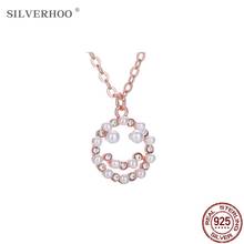 SILVERHOO 925 Sterling Silver Cute Smiley Pendant Necklaces For Women Shiny Zircon Pearl Necklace Charms Valentine's Day Jewelry 2024 - buy cheap