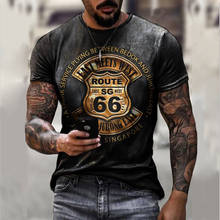 Summer new style Route 66 fashion retro short-sleeved loose clothing T-shirt 66 word printing O-neck T-shirt men 2024 - buy cheap