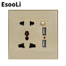 Esooli Gold Universal Standard Wall Power Socket Dual Switched USB Port For Mobile Phone 2.1A Output LED Power Indicator 2024 - buy cheap