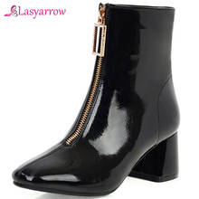 Lasyarrow Chelsea Boots Soft PU Leather High Heels Ankle Boots Front Zip Black Red Wedding Shoes Woman Black Short Boots J1068 2024 - buy cheap