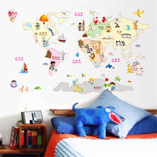 Creative Cartoon World Map Wall Stickers For Kids Room Bedroom Decoration Global Maps Wall Mural Art Home Decals 2024 - buy cheap