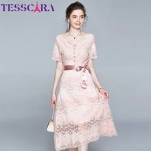 TESSCARA Women Summer Elegant Pink Lace Dress Festa High Quality Wedding Party Robe Femme Vintage Designer Evening Vestidos 2024 - buy cheap