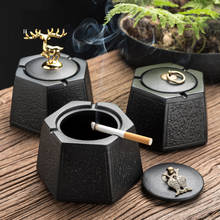 Classical Black Ceramic Ashtray with Lid Gold Deer Living Room Study Office Desktop Decor Windproof Ashtray Gift for Boyfriend 2024 - buy cheap