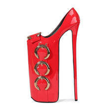 Туфли женские на очень высоком каблуке 30 см, пикантные туфли-лодочки на платформе, с пряжкой, красные, черные, большие размеры 44 45 2024 - купить недорого