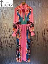 Женское Плиссированное длинное платье-макси с длинным рукавом и бантом на воротнике, весна-лето 2020 2024 - купить недорого