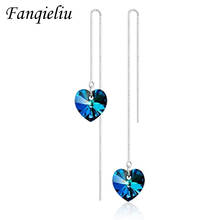 Fanqieliu Real 925 Sterling Silver Long Chain Earrings Luxury Shinning Ocean Crystal Heart Drop Earrings For Women FQL193272 2024 - buy cheap