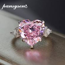PANSYSEN Top Quality Heart Solid Silver 925 Sterling Silver Pink Saphire Gemstone Rings for Women Engagement Ring Wedding Bands 2024 - buy cheap