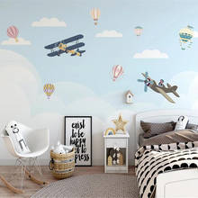Personalizado qualquer tamanho dos desenhos animados avião 3d foto papel de parede para quarto das crianças decoração da parede mural balão de ar quente 2024 - compre barato