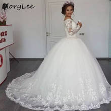 Vestidos de casamento com zíper, para costas, barco, pescoço, mangas compridas, renda, apliques, macio, tule, vestido de noiva, venda imperdível 2024 - compre barato