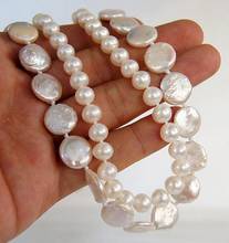 Tienda de joyas con perlas únicas, moneda redonda blanca, collar de perlas de agua dulce reales, regalo encantador para mujer, joyería fina 2024 - compra barato