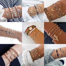Punk Chain Bracelets Fashion Bohemia Moon  Stars Women Bracelets Crystal Beads Bangles Sets Multi-Layers Boho Bracelets Jewelry 2024 - buy cheap