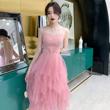 New Pink mid calf bridesmaid dress lady girl performance dance dress gown free shipping 2024 - buy cheap