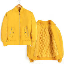 Куртка-бомбер женская, теплая бейсбольная куртка на молнии, с карманами, желтая, Осень-зима 2021 2024 - купить недорого
