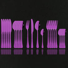 Hot 24Pcs Stainless Steel Kitchen Food Tableware Rainbow Purple High Quality Knife Fork Spoon Dinnerware Cutlery Flatware Set 2024 - buy cheap