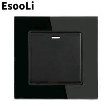 Esooli-Interruptor de botón negro, Panel de cristal de lujo, 1 Banda, 1 vía, luz botón interruptor de pared de encendido/apagado, 16A 250V 2024 - compra barato