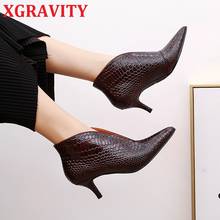 Xgravity nova moda apontou toe botas moda v corte design padrão de crocodilo senhoras moda botas elegantes sapatos de pele de cobra c326 2024 - compre barato
