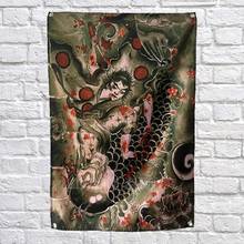 Japanese ukiyo-e Warrior Tattoos Poster Banners Bar Club Tattoo Studio Decor Hanging Painting Waterproof Cloth Fabric Flags 2024 - buy cheap