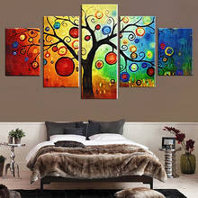 Lona impresiones de alta definición fotos casa decoración de pared arte 5 piezas de Color de la hoja de los árboles pinturas árbol de dibujos animados abstracto Poster habitación marco 2024 - compra barato