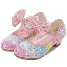 Girls Leather Shoes Princess Shoes Children Shoes round-Toe Soft-Sole Big girls High Heel Princess Crystal Shoes Single Shoes 2024 - buy cheap