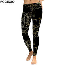 FCCEXIO Black Leggings Glod Flower Print Women Leggins Fashion Mandala Pattern Pants Workout Fitness Legins  Spring 2024 - buy cheap