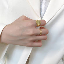 Anel redondo geométrico brilhante, peça minimalista aberta personalidade simples ajustável para mulheres e meninas presente de joias 2024 - compre barato