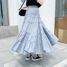Summer Elegant Chic Solid Color High Waist Skirt 2021 New Fashion Elastic Waist Skirt Female Sweet Chiffon A-Line Skirt 2024 - buy cheap