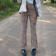 Женские расклешенные брюки с леопардовым принтом, Модные Винтажные облегающие тонкие дышащие брюки с высокой талией и поясом, 2020 2024 - купить недорого