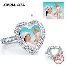 Strollgirl New 100% 925 Sterling Silver Personalized Custom Photo Heart Shape Rings with Clear Cz for Woman Anniversary Gifts 2024 - buy cheap