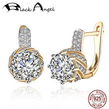 BLACK ANGEL White CZ Gemstone Amethyst Round Earrings Clip 925 Sterling Silver Earrings for Women Wholesale Dropshipping 2024 - buy cheap