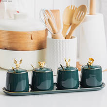Nordic green ceramic seasoning jar set creative golden animal salt shaker seasoning box kitchen household seasoning jar with lid 2024 - buy cheap