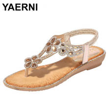 YAERNI 2020 Women's foreign trade large size bohemian flower rhinestone flat with toe sandals Sandalias De Verano Para Mujer 2024 - buy cheap