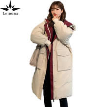 Leiouna Solid Long Down Cotton Women Winter Warm Off White Jacket With Hooded Harajuku Loose Thick Casual Oversize Parka Coat 2024 - buy cheap