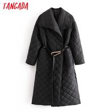 Tangada женские черные длинные парки с карманами на поясе, Осень-зима 2020, женское офисное элегантное пальто QN50 2024 - купить недорого